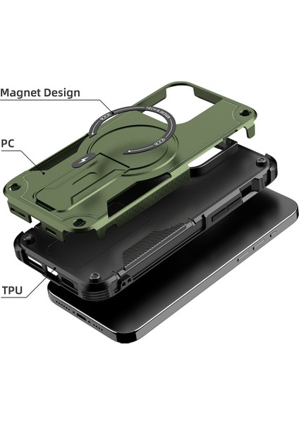 Apple iPhone 13 Pro 6.1 Inç Kasa Kickstand Tpu+Pc Telefon Kapağı Magsafe-Army Green ile Uyumlu (Yurt Dışından)