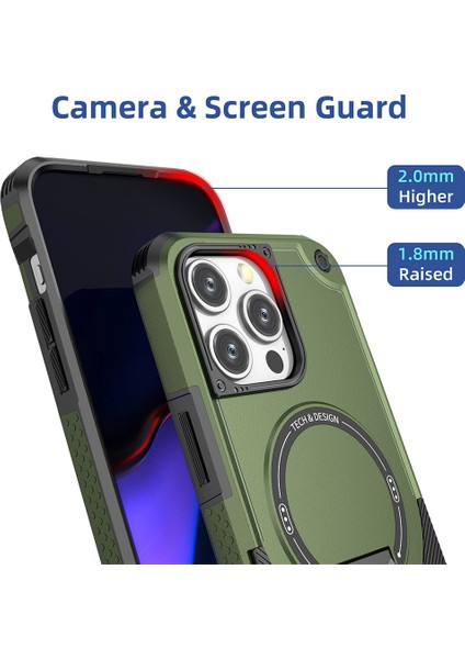 Apple iPhone 13 Pro 6.1 Inç Kasa Kickstand Tpu+Pc Telefon Kapağı Magsafe-Army Green ile Uyumlu (Yurt Dışından)