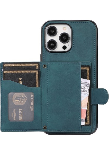 Apple iPhone 14 Pro Max Case Deri Deri Tpu Kapak Arka Kartı Tutucu Omuz Kayış Yeşili (Yurt Dışından) fiyatları