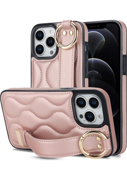 Apple iPhone 12 Pro Koruyucu Vaka Dalga Potu Pu+Tpu Kickstand Telefon Kapak Golü Altın (Yurt Dışından)
