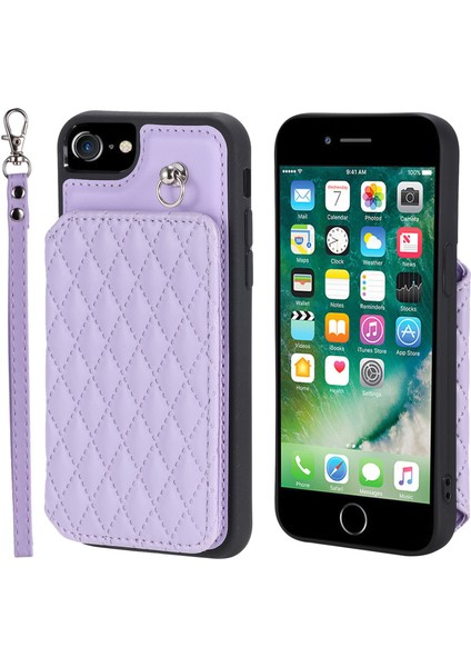 Apple iPhone Telefon Kapağı (2020)/SE (2022) Pu Deri+Tpu Rfıd Engelleme Boşaltma Kickstand Shell Bilek Kayış-Mor ile (Yurt Dışından)