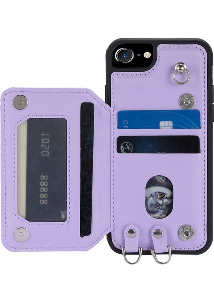 Apple iPhone Telefon Kapağı (2020)/SE (2022) Pu Deri+Tpu Rfıd Engelleme Boşaltma Kickstand Shell Bilek Kayış-Mor ile (Yurt Dışından) modelleri