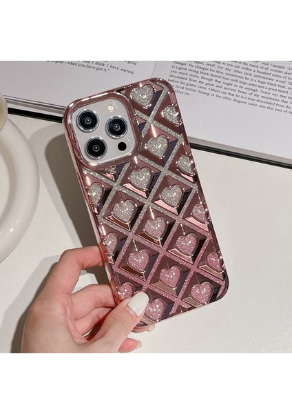 Apple iPhone 14 Pro Cep Telefonu Kılıfı Tpu Kabuk Elektrapan Rhombus Kalp Telefon Kapak Pembe (Yurt Dışından)