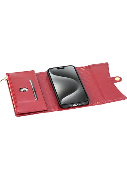 Apple iPhone 7/8 Için (Pu Pu Deri Eşanjör Desen Fermuar Telefon Kapak-Kırmızı (Yurt Dışından) modelleri