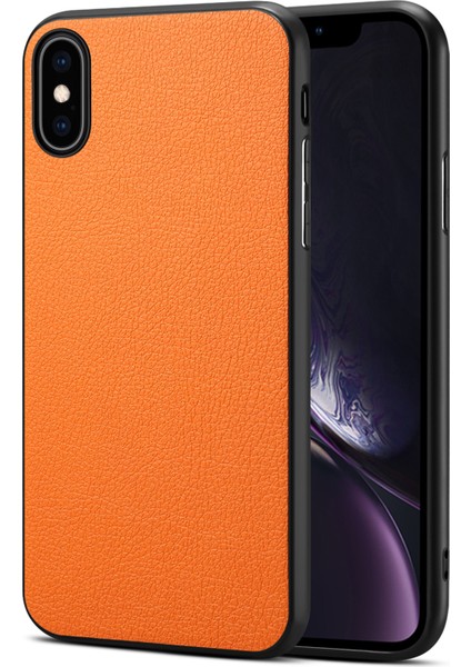 Apple iPhone Xs Için 5.8 Inç/x Geri Kılıf Pc+Tpu+Pu Deri Buzağı Dokusu Akıllı Telefon Kapak-Orange (Yurt Dışından)