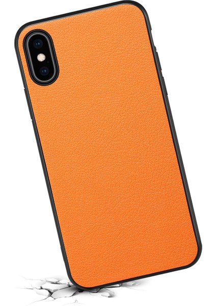 Apple iPhone Xs Için 5.8 Inç/x Geri Kılıf Pc+Tpu+Pu Deri Buzağı Dokusu Akıllı Telefon Kapak-Orange (Yurt Dışından)