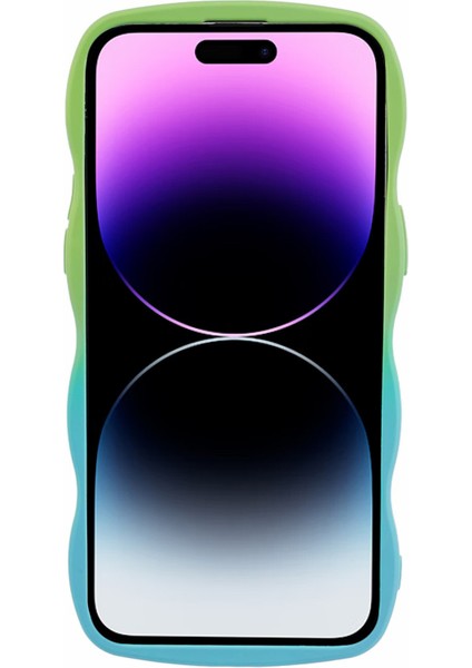 Apple iPhone 14 Pro Case Anti-Fall Tpu Kıvırcık Dalga Telefonu Geri Kapak Yeşilleri+Bebek Mavisi Için Jtw Serisi (Yurt Dışından)