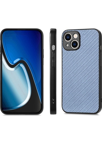 Apple iPhone 14 Plus Içintelefon Kapağı Plus Yüksek Alüminyum Silicon Cam Film Mavisi ile Karbon Fiber Deri+Pc Kılıfı (Yurt Dışından)