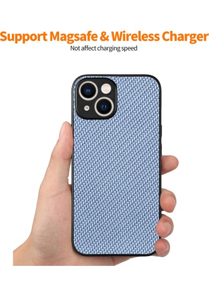 Apple iPhone 14 Plus Içintelefon Kapağı Plus Yüksek Alüminyum Silicon Cam Film Mavisi ile Karbon Fiber Deri+Pc Kılıfı (Yurt Dışından)