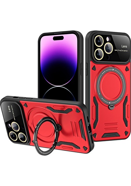 Apple iPhone 14 Pro Dönen Kickstand Pc+Tpu Telefon Kapak-Kırmızı Için Magsafe Geri Kılıfla Uyumlu (Yurt Dışından)