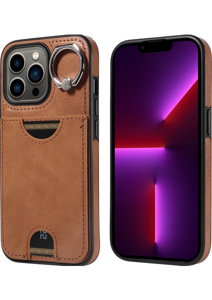 Apple iPhone 13 Pro Case Pu Pu Tpu Kart Yuvası Kickstand-Brown (Yurt Dışından)