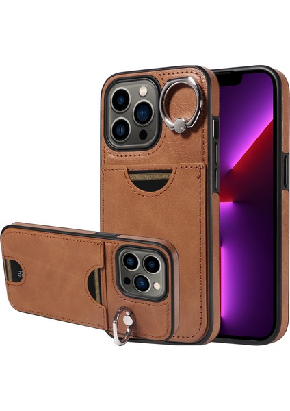 Apple iPhone 13 Pro Case Pu Pu Tpu Kart Yuvası Kickstand-Brown (Yurt Dışından)