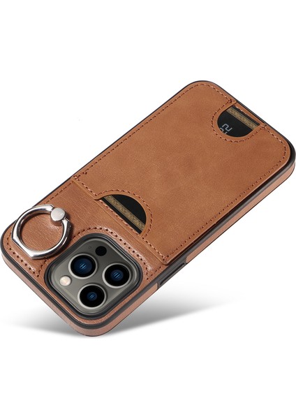 Apple iPhone 13 Pro Case Pu Pu Tpu Kart Yuvası Kickstand-Brown (Yurt Dışından)