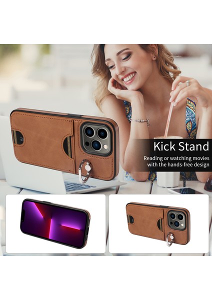 Apple iPhone 13 Pro Case Pu Pu Tpu Kart Yuvası Kickstand-Brown (Yurt Dışından)