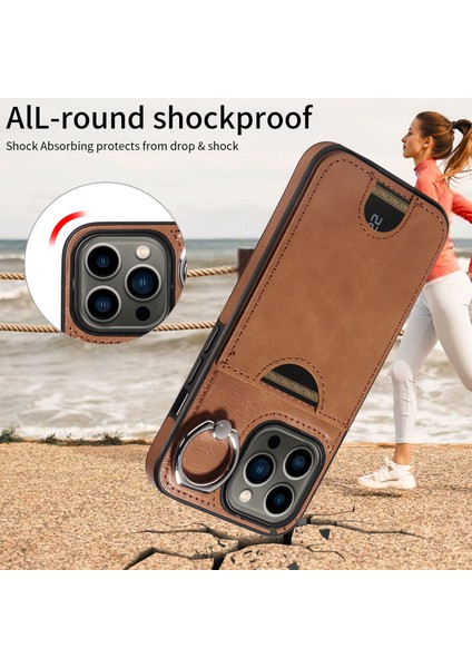 Apple iPhone 13 Pro Case Pu Pu Tpu Kart Yuvası Kickstand-Brown (Yurt Dışından)