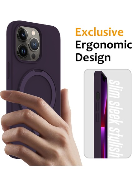 Apple iPhone 13 Pro Kickstand Case Manyetik Telefon Kapağı Magsafe-Dark Mor ile Uyumlu (Yurt Dışından)