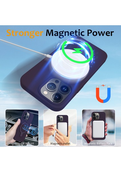 Apple iPhone 13 Pro Kickstand Case Manyetik Telefon Kapağı Magsafe-Dark Mor ile Uyumlu (Yurt Dışından)