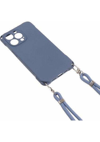 Apple iPhone 13 Pro 6.1 Inç Anti Dop Dört Köşe Kalınlaştırılmış Tpu Telefon Muhafız Kılıfı Asılı Halat Mavisi (Yurt Dışından)