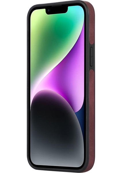 Apple iPhone 14 Kılıfı Için Pu Deri Ekleme Pus Deri+Tpu Telefon Kabuğu Logo View Pencere Kırmızısı (Yurt Dışından) modelleri