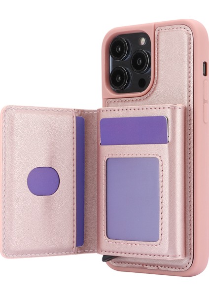 Apple iPhone 13 Pro Vasal Kart Tutucu Slotları Kickstand Koruyucu Telefon Kapağı-Rose Gold Için (Yurt Dışından)