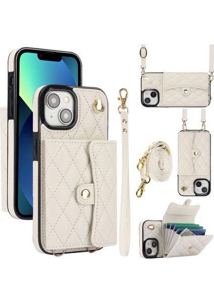 026 Apple iPhone 13 Mini Telefon Kartı Kılıfı Deri Kaplamalı Tpu Kickstand Cover-White (Yurt Dışından)