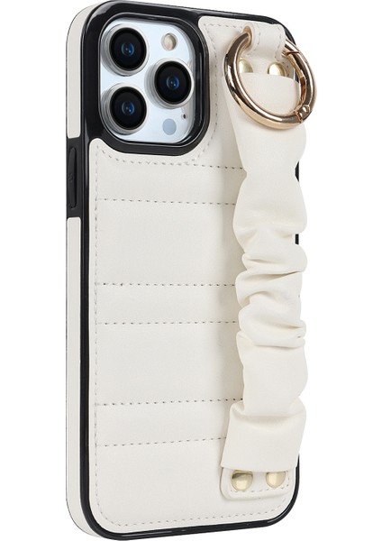 Apple iPhone 12/12 Pro Cep Telefonu Kılıfı Pileli Bileklik Pu Deri Kaplamalı Tpu Kapak Kickstand-White (Yurt Dışından)
