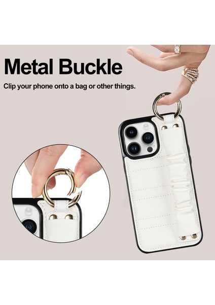 Apple iPhone 12/12 Pro Cep Telefonu Kılıfı Pileli Bileklik Pu Deri Kaplamalı Tpu Kapak Kickstand-White (Yurt Dışından)