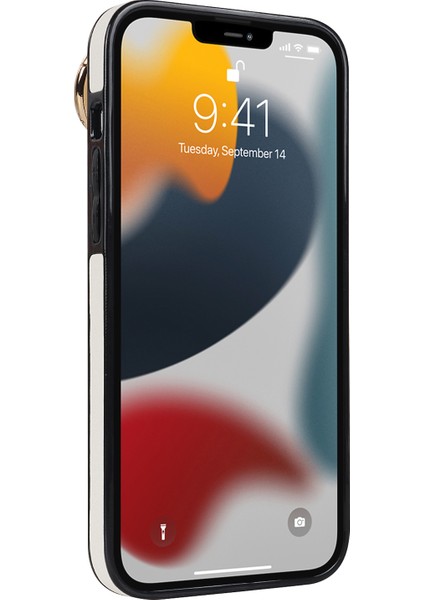 Apple iPhone 12/12 Pro Cep Telefonu Kılıfı Pileli Bileklik Pu Deri Kaplamalı Tpu Kapak Kickstand-White (Yurt Dışından)