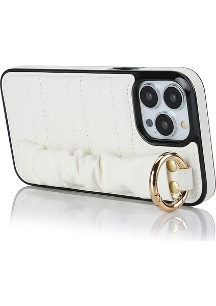 Apple iPhone 12/12 Pro Cep Telefonu Kılıfı Pileli Bileklik Pu Deri Kaplamalı Tpu Kapak Kickstand-White (Yurt Dışından)