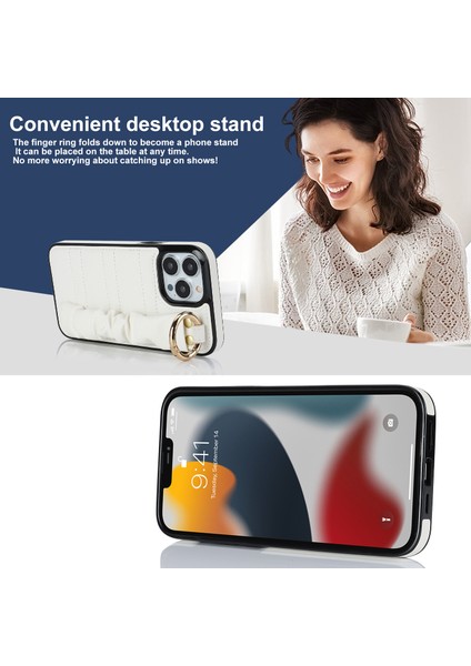 Apple iPhone 12/12 Pro Cep Telefonu Kılıfı Pileli Bileklik Pu Deri Kaplamalı Tpu Kapak Kickstand-White (Yurt Dışından)
