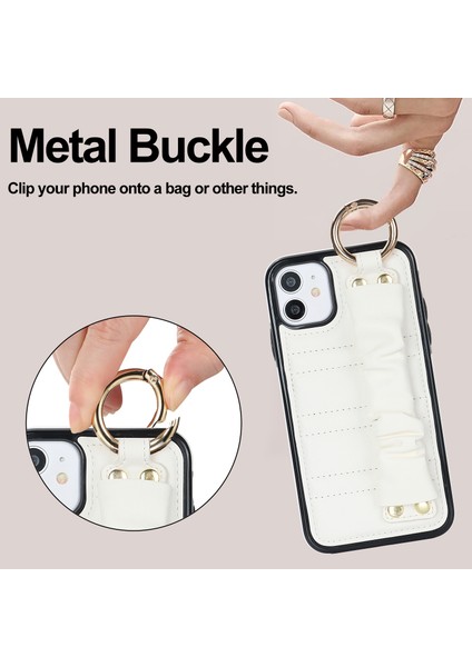 Apple iPhone 11 Için Pleated Wristband Kickstand Pu Deri Kaplamalı Tpu Kapak-Beyaz (Yurt Dışından)