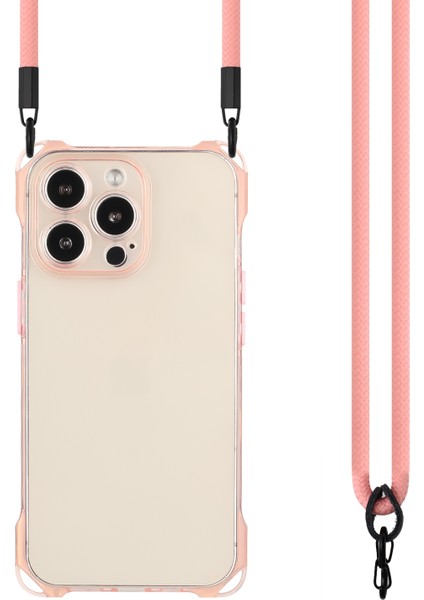Apple iPhone 12 Pro Max Için 6.7 Inç Kasa Yumuşak Tpu Şok Geçirmez Telefon Kapağı Omuz Askılı Pembe (Yurt Dışından)