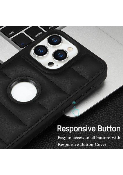 Apple iPhone 13 Pro Max 6.7 Inç Kapak Logosu Deri Kaplamalı Tpu Cep Telefonu Kasa-Siyah Görüntüleyin (Yurt Dışından)