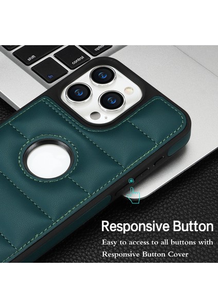 Apple iPhone 13 Pro Max Için 6.7 Inç Kapak Logosu Deri Kaplamalı Tpu Cep Telefonu Vaka-Yeşil Görüntüleyin (Yurt Dışından)