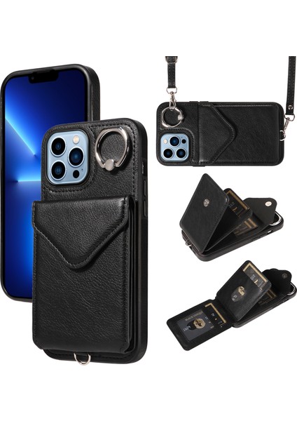 Apple iPhone 13 Pro Telefon Kılıfı Tutucu Kickstand Cover Finger Ring-Black (Yurt Dışından)