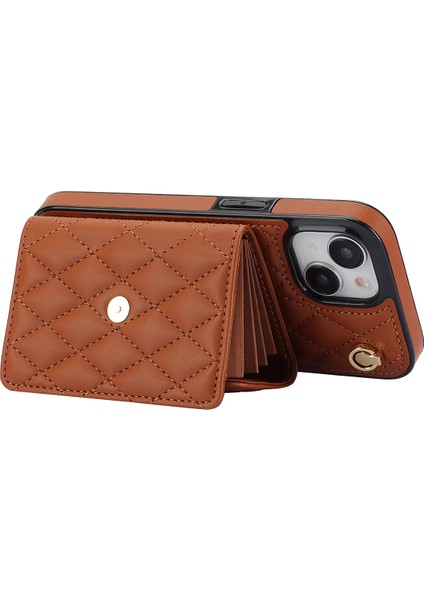 026 Apple iPhone 13 Mini Telefon Kartı Kılıfı Deri Kaplamalı Tpu Kickstand Cover-Brown (Yurt Dışından) modelleri
