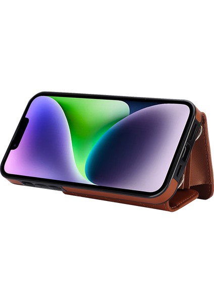 026 Apple iPhone 13 Mini Telefon Kartı Kılıfı Deri Kaplamalı Tpu Kickstand Cover-Brown (Yurt Dışından) fırsatları