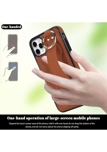 Apple iPhone 11 Pro Max Için Vaka Dalga Deseni Bileklik Kickstand Pu+Tpu Telefon Kapak-Kahverengi (Yurt Dışından)
