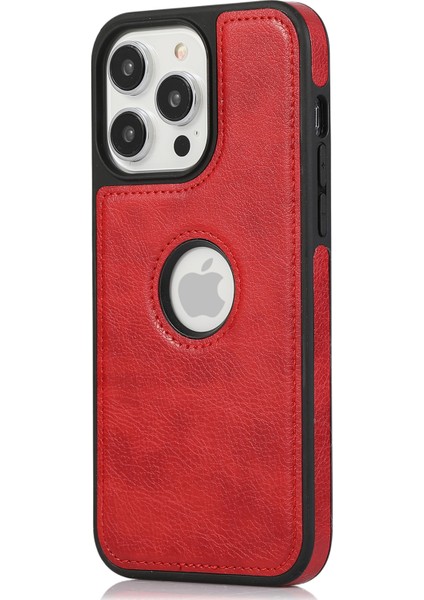 Apple iPhone 14 Pro Max Case Slim Fit Pu Deri+Tpu Logo Akıllı Telefon Geri Kapak Kırmızısı (Yurt Dışından)