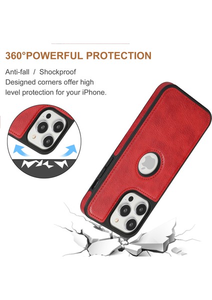 Apple iPhone 14 Pro Max Case Slim Fit Pu Deri+Tpu Logo Akıllı Telefon Geri Kapak Kırmızısı (Yurt Dışından)