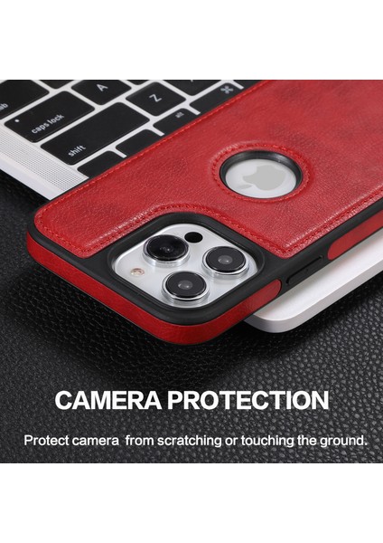 Apple iPhone 14 Pro Max Case Slim Fit Pu Deri+Tpu Logo Akıllı Telefon Geri Kapak Kırmızısı (Yurt Dışından)