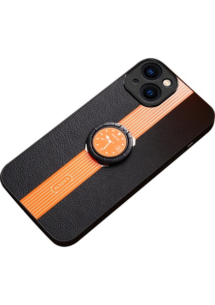 Apple iPhone 14 Plus Case Deri+Akrilik+Tpu Damla Geçirmez Yüzük Kickstand Telefon Kapak-Turun (Yurt Dışından)