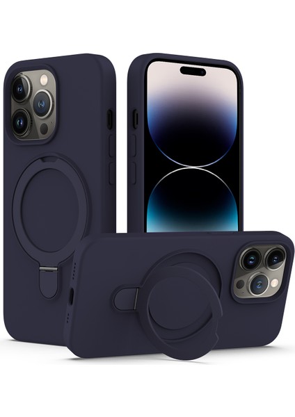 İPhone 14 Pro Max Kickstand Case PC+Silikon Kapağı Magsafe-Midnight Blue ile Uyumlu (Yurt Dışından)