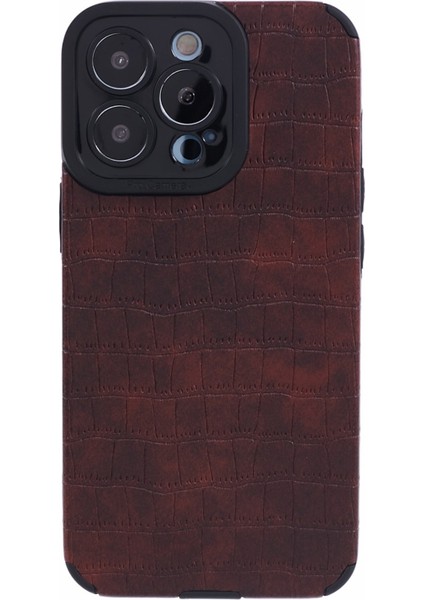 Apple iPhone 13 Pro Case Pu Deri+Tpu Timsah Doku Doku Bump Geçirmez Telefon Kapak-Kırmızı (Yurt Dışından)