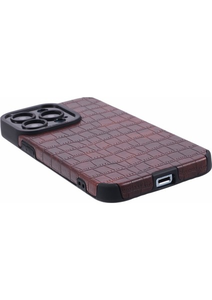 Apple iPhone 13 Pro Case Pu Deri+Tpu Timsah Doku Doku Bump Geçirmez Telefon Kapak-Kırmızı (Yurt Dışından)