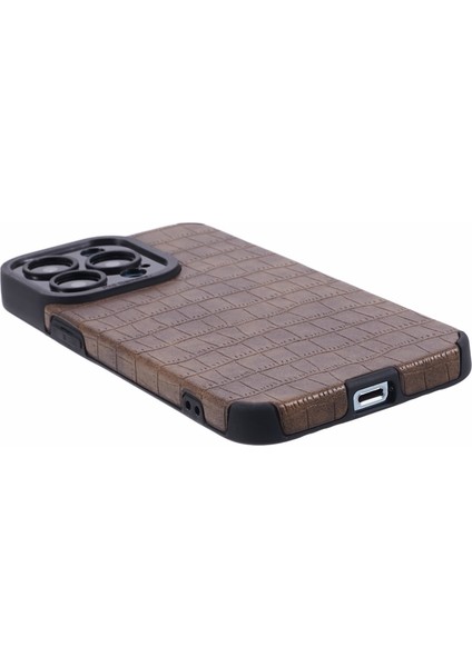Apple iPhone 13 Pro Case Pu Derisi+Tpu Timsah Doku Doku Bump Geçirmez Telefon Kapak-Kahverengi (Yurt Dışından)