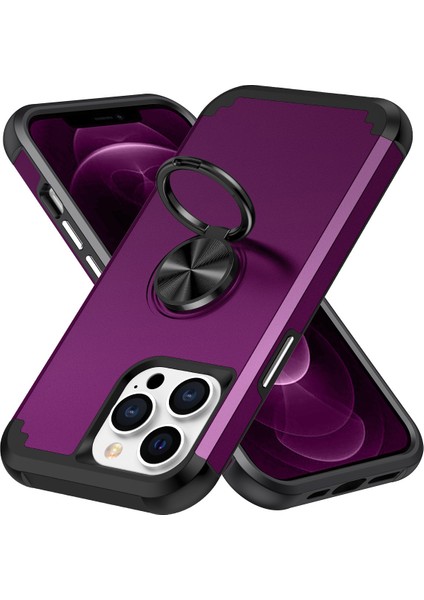 Apple iPhone 12/12 Pro Bırak-Kötü Kılıf Pc+Tpu Telefon Kapağı Parmak Yüzük Tutucu-Dark Mor ile (Yurt Dışından)