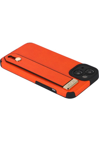 Apple iPhone 13 Case Kickstand Bilek Kayışı Dokulu Pu Deri+Tpu Telefon Kapak-Orange (Yurt Dışından) fırsatları