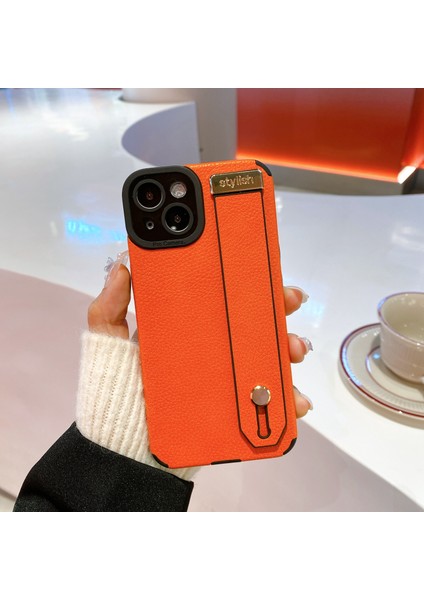 Apple iPhone 13 Case Kickstand Bilek Kayışı Dokulu Pu Deri+Tpu Telefon Kapak-Orange (Yurt Dışından) indirimleri
