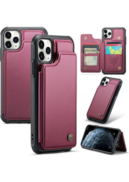 Apple iPhone 11 Pro Max Case Rfıd Engelleme Glossy Pu Deri Telefon Koruyucu-Kırmızı (Yurt Dışından)